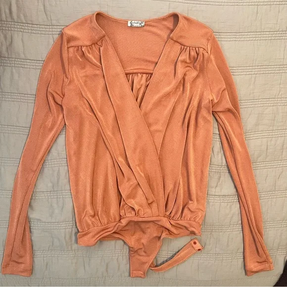 Free People coral rust orange Long Sleeve Wrap Bodysuit - Picture 4 of 6